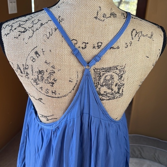 Mustard Seed Blue Tiered Maxi Dress Boho Flowy Racerback Summer Size Small - Picture 5 of 6